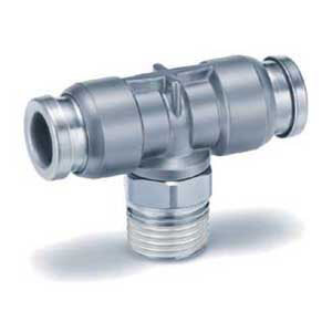 Trójnik wtykowy typu T, z gwintem zewnętrznym NPT1/2-3/8" (KQB2T11-N04S) - SMC