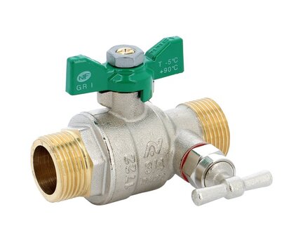 Zawór kulowy, gwinty zewnętrzne G 3/4", 4MS NF, z odpowietrzeniem, z zielonym motylkiem, mosiądz niklowany, seria 545 (545005) – Sferaco
