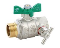 Zawór kulowy, gwint zewnętrzny i wewnętrzny G 3/4", 4MS NF, z odpowietrzeniem, motylek, mosiądz niklowany, seria 550 (550005) – Sferaco