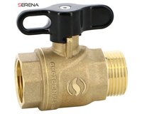 Zawór kulowy CW724R Serena, gwint zewnętrzny i wewnętrzny G 3/4", z czarną manetką, mosiądz, seria 570S (570005S) – Sferaco