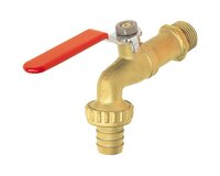 Zawór czerpalny, gwint zewnętrzny G 1/2" - nakrętka obrotowa G 3/4", króciec 17 mm, stalowa czerwona rączka, mosiądz szczotkowany 4MS, seria 682 (682045) – Sferaco