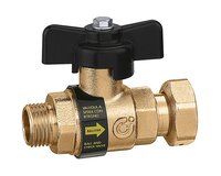 Zawór kulowy, gwint zewnętrzny G 3/4" - gwint wewnętrzny G 1/2", z klapą zwrotną i nakrętką kontrującą, mosiądz 4MS, seria 655 (655054) – Sferaco