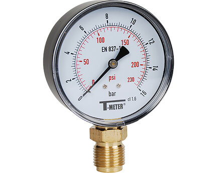 Manometr z obudową ABS, sucha tarcza D80, przyłącze tylne 1/2", zakres 0–6 bar, seria 1644 (1644005) – Sferaco