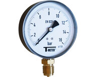 Manometr z obudową ABS, sucha tarcza D100, przyłącze dolne 1/2", zakres 0–4 bar, seria 1645 (1645004) – Sferaco