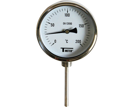 Termometr bimetaliczny ze stali nierdzewnej, tarcza D100, montaż promieniowy, trzpień 77 mm, zakres -30/+50°C, seria 1680 (1680001) – Sferaco