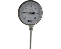 Termometr bimetaliczny ze stali nierdzewnej, tarcza D100, montaż promieniowy, trzpień 100 mm, zakres -30/+50°C, seria 1681 (1681001) – Sferaco