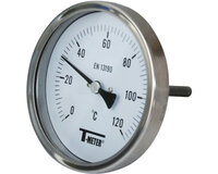 Termometr bimetaliczny z tarczą D100, montaż osiowy, trzpień 100 mm, zakres 0/+160°C, seria 1686 (1686003) – Sferaco