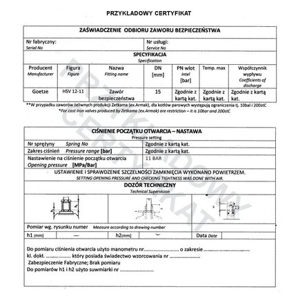 Certyfikat UDT dla zawory bezpieczeństwa