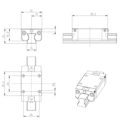 Wózek kulkowy, SNS, wielkość konstr. 15, stal CS, normalna dokładność, KWD-015-SNS-C1-N-2 S (R162912031) - Bosch-Rexroth