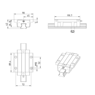 Wózek kulkowy Compact Line, FLS, wielkość konstr. 30, stal CS, dokładność: precyzyjna, KWE-030-FLS-C1-P-1 (R205B71220) - Bosch-Rexroth
