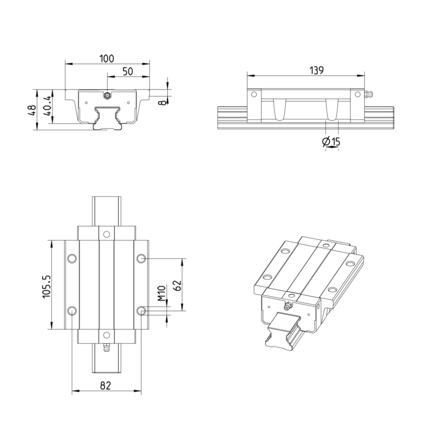 Wózek kulkowy Compact Line, FLS, wielkość konstr. 35, stal CS, dokładność: wysoka, KWE-035-FLS-C1-H-1 (R205B31320) - Bosch-Rexroth