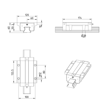 Wózek kulkowy Compact Line, FLS, wielkość konstr. 45, stal CS, dokładność: precyzyjna, KWE-045-FLS-C2-P-1 (R205B42220) - Bosch-Rexroth