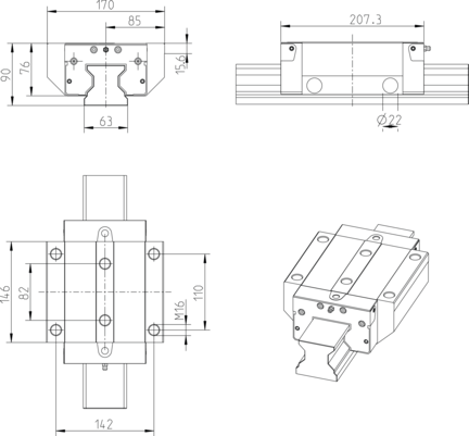 Wózek wałeczkowy, FNS, wielkość konstr. 65, stal CS, wysoka dokładność, RWD-065-FNS-C2-H-2 (R18516232X) - Bosch-Rexroth