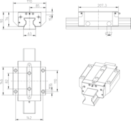Wózek wałeczkowy, FNS, wielkość konstr. 65, stal CS, wysoka dokładność, RWD-065-FNS-C2-H-2 (R18516232X) - Bosch-Rexroth