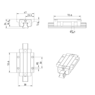 Wózek kulkowy Compact Line, FLS, wielkość konstr. 15, stal CS, dokładność: precyzyjna, KWE-015-FLS-C1-P-1 (R205B11220) - Bosch-Rexroth