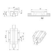Wózek kulkowy Compact Line, FLS, wielkość konstr. 20, stal CS, dokładność: normalna, KWE-020-FLS-C1-N-1 (R205B81420) - Bosch-Rexroth