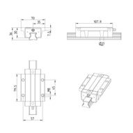 Wózek kulkowy Compact Line, FLS, wielkość konstr. 25, stal CS, dokładność: wysoka, KWE-025-FLS-C1-H-1 (R205B21320) - Bosch-Rexroth