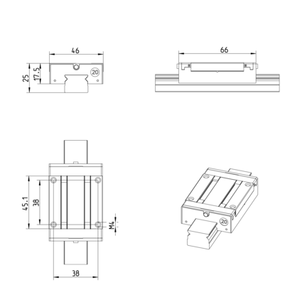 Wózek kulkowy miniaturowy, SNS, wielkość konstr. 20, resist NRII, precyzyjna dokładność, MWA-020-SNS-C1-P-3 (R044201201) - Bosch-Rexroth