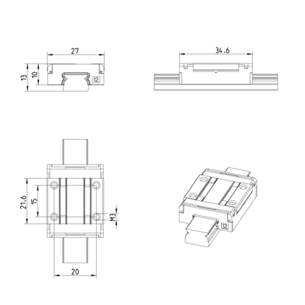 Wózek kulkowy miniaturowy, SNS, wielkość konstr. 12, resist NRII, wysoka dokładność, MWA-012-SNS-C0-H-3 (R044229300) - Bosch-Rexroth