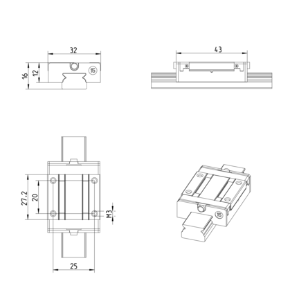 Wózek kulkowy miniaturowy, SNS, wielkość konstr. 15, resist NRII, normalna dokładność, MWA-015-SNS-C0-N-0 (R044259441) - Bosch-Rexroth