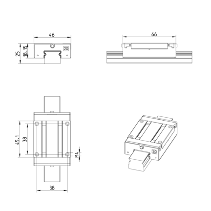 Wózek kulkowy miniaturowy, SNS, wielkość konstr. 20, resist NRII, normalna dokładność, MWA-020-SNS-C0-N-0 (R044209440) - Bosch-Rexroth