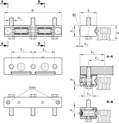 Kaseta podwójna z rolkami bieżnymi, SNS, wielkość konstr. 32, aluminium, klasa obciążenia FN, LWA-032-SNS-FN-E-0 (R190413210) - Bosch-Rexroth