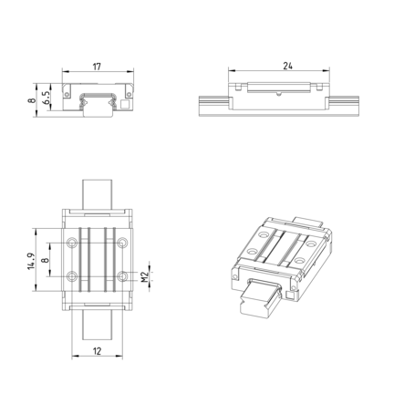 Wózek kulkowy miniaturowy, SNS, wielkość konstr. 7, resist NRII, precyzyjna dokładność, MWA-007-SNS-C1-P-3 (R044271200) - Bosch-Rexroth