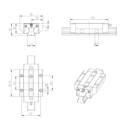Wózek wałeczkowy, FLS, wielkość konstr. 25, stal CS, precyzyjna dokładność, RWD-025-FLS-C2-P-2 (R18532222X) - Bosch-Rexroth
