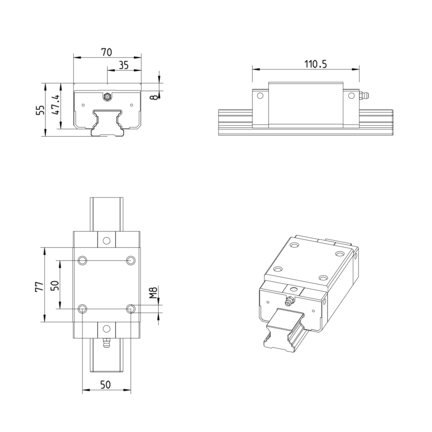 Wózek kulkowy Compact Line, SNH, wielkość konstr. 35, stal CS, dokładność: wysoka, KWE-035-SNH-C2-H-1 (R205E32320) - Bosch-Rexroth