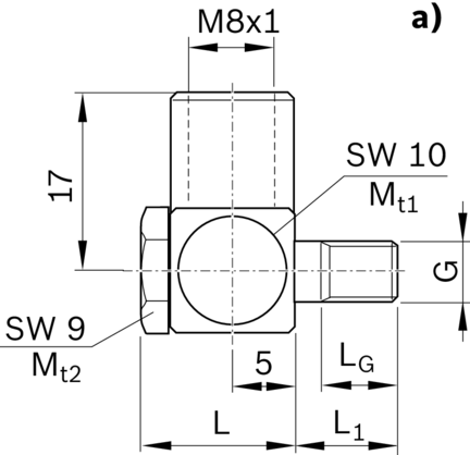 Złącze śrubowe obrotowe, 12 mm, M6, M6X10-M8X1-90DEG (R341706509) - Bosch-Rexroth