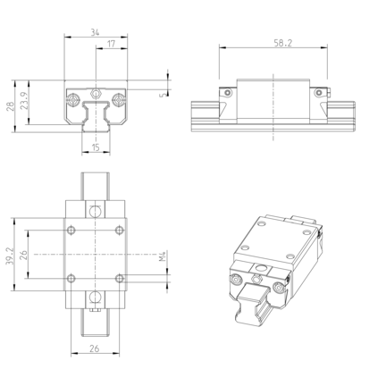 Wózek kulkowy, SNH, wielkość konstr. 15, stal CS, ekstraprecyzyjna dokładność, z łańcuchem kulkowym, KWD-015-SNH-C2-X-1 (R162112822) - Bosch-Rexroth