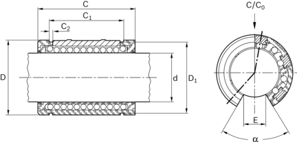 Tuleja toczna Super B, otwarta, 50, z dwiema uszczelkami, KBB-O-50-DD (R067325040) - Bosch-Rexroth