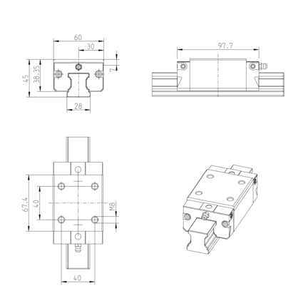 Wózek kulkowy, SNH, wielkość konstr. 30, stal CS, normalna dokładność, z łańcuchem kulkowym, KWD-030-SNH-C1-N-1 (R162171423) - Bosch-Rexroth