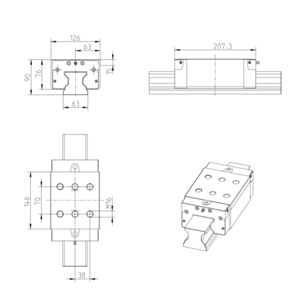 Wózek wałeczkowy, SNS, wielkość konstr. 65, stal CS, superprecyzyjna dokładność, RWD-065-SNS-C2-S-2 (R18226212X) - Bosch-Rexroth