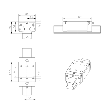 Wózek wałeczkowy, SNS, wielkość konstr. 45, stal CS, superprecyzyjna dokładność, RWD-045-SNS-C3-S-2-AS (R18224312A) - Bosch-Rexroth