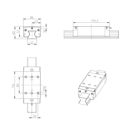 Wózek wałeczkowy, SLS, wielkość konstr. 45, stal CS, precyzyjna dokładność, RWD-045-SLS-C2-P-2 (R18234222X) - Bosch-Rexroth