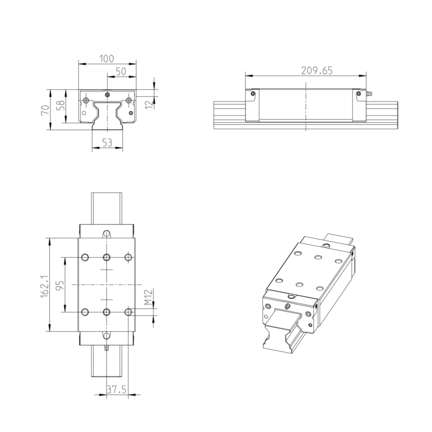 Wózek wałeczkowy, SLS, wielkość konstr. 55, stal CS, wysoka dokładność, RWD-055-SLS-C2-H-2 (R18235232X) - Bosch-Rexroth