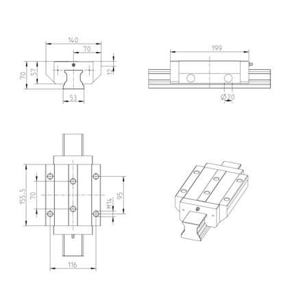 Wózek kulkowy, FLS, wielkość konstr. 55, stal CS, superprecyzyjna dokładność, bez łańcucha kulkowego, KWC-055-FLS-C3-S-2 (R165353110) - Bosch-Rexroth