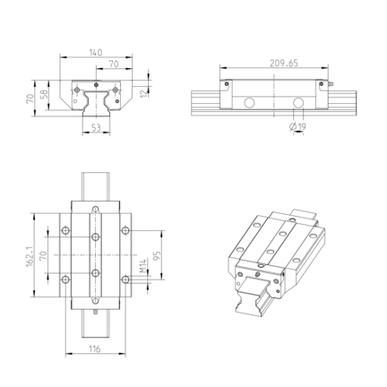 Wózek wałeczkowy, FLS, wielkość konstr. 55, stal CS, wysoka dokładność, RWD-055-FLS-C2-H-2-AS (R18535232A) - Bosch-Rexroth