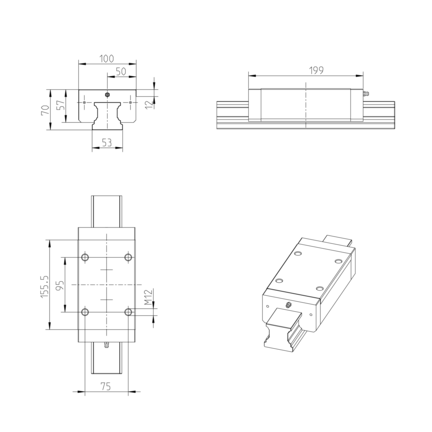 Wózek kulkowy, SLS, wielkość konstr. 55, stal CS, normalna dokładność, bez łańcucha kulkowego, KWC-055-SLS-C1-N-2 (R162351410) - Bosch-Rexroth
