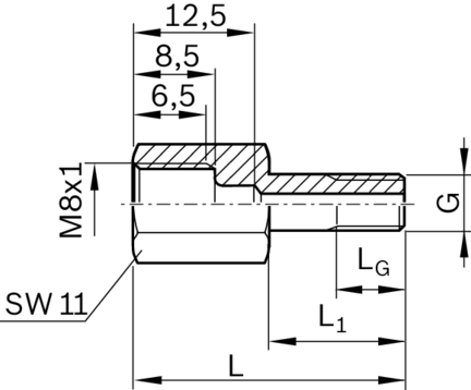 Kształtka redukcyjna, M8, M8X1X14,5-M8X1 (R345503053) - Bosch-Rexroth