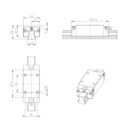 Wózek kulkowy, SLH, wielkość konstr. 25, stal CS, ekstraprecyzyjna dokładność, bez łańcucha kulkowego, KWD-025-SLH-C3-X-1 (R162423820) - Bosch-Rexroth
