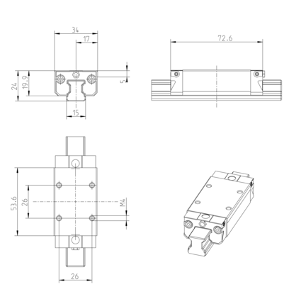 Wózek kulkowy, SLS, wielkość konstr. 15, stal CS, ekstraprecyzyjna dokładność, bez łańcucha kulkowego, KWD-015-SLS-C3-X-1 (R162313820) - Bosch-Rexroth