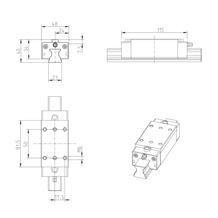 Wózek wałeczkowy, SLH, wielkość konstr. 25, stal CS, superprecyzyjna dokładność, RWD-025-SLH-C2-S-2 (R18242212X) - Bosch-Rexroth