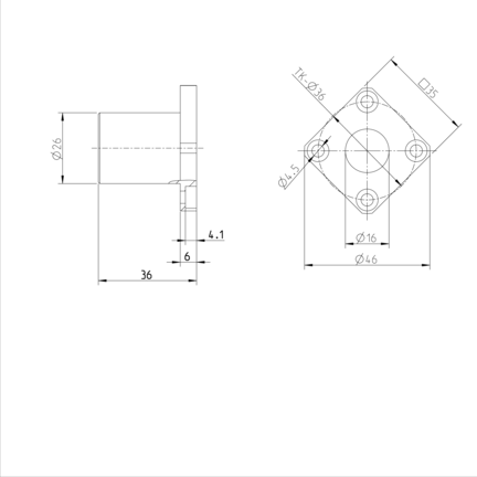 Tuleja toczna kołnierzowa, kołnierz, 16, z dwiema uszczelkami, KBMF-16-DD (R074051600) - Bosch-Rexroth