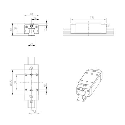 Wózek wałeczkowy, SLH, wielkość konstr. 25, stal CS, precyzyjna dokładność, RWA-025-SLH-C3-P-2 (R182423216) - Bosch-Rexroth
