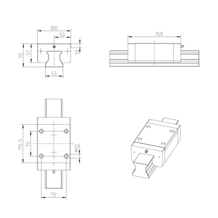 Wózek kulkowy do dużych prędkości, SNS, wielkość konstr. 55, stal CS, wysoka dokładność, KWC-055-SNS-C2-H-2 (R162252390) - Bosch-Rexroth