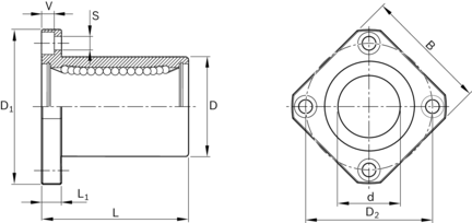 Tuleja toczna kołnierzowa, kołnierz, 25, z dwiema uszczelkami, KBMF-25-DD (R074052500) - Bosch-Rexroth