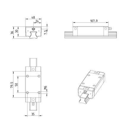 Wózek kulkowy Compact Line, SLS, wielkość konstr. 25, stal CS, dokładność: normalna, KWE-025-SLS-C1-N-1 (R205D21420) - Bosch-Rexroth
