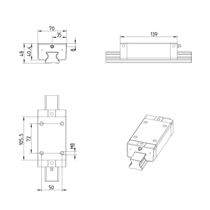 Wózek kulkowy Compact Line, SLS, wielkość konstr. 35, stal CS, dokładność: wysoka, KWE-035-SLS-C1-H-1 (R205D31320) - Bosch-Rexroth